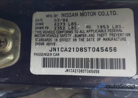 1995 Nissan Maxima Gle/Gxe/Se из США, поврежденный, VIN JN1CA21D8ST045456